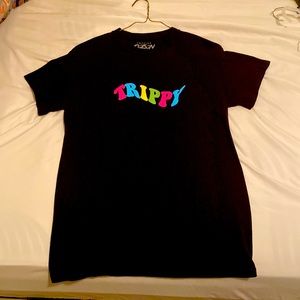 black tee shirt, small, colorful lettering